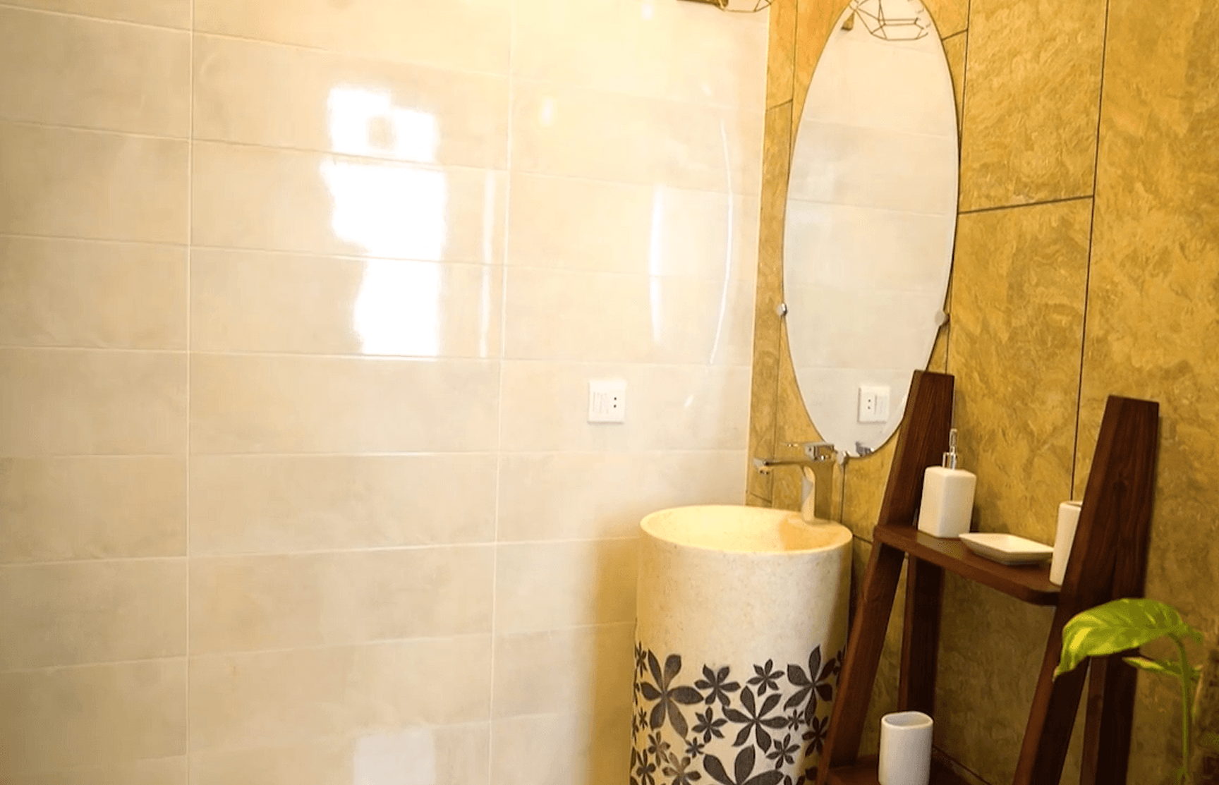 Bathroom flooring and vanity composition