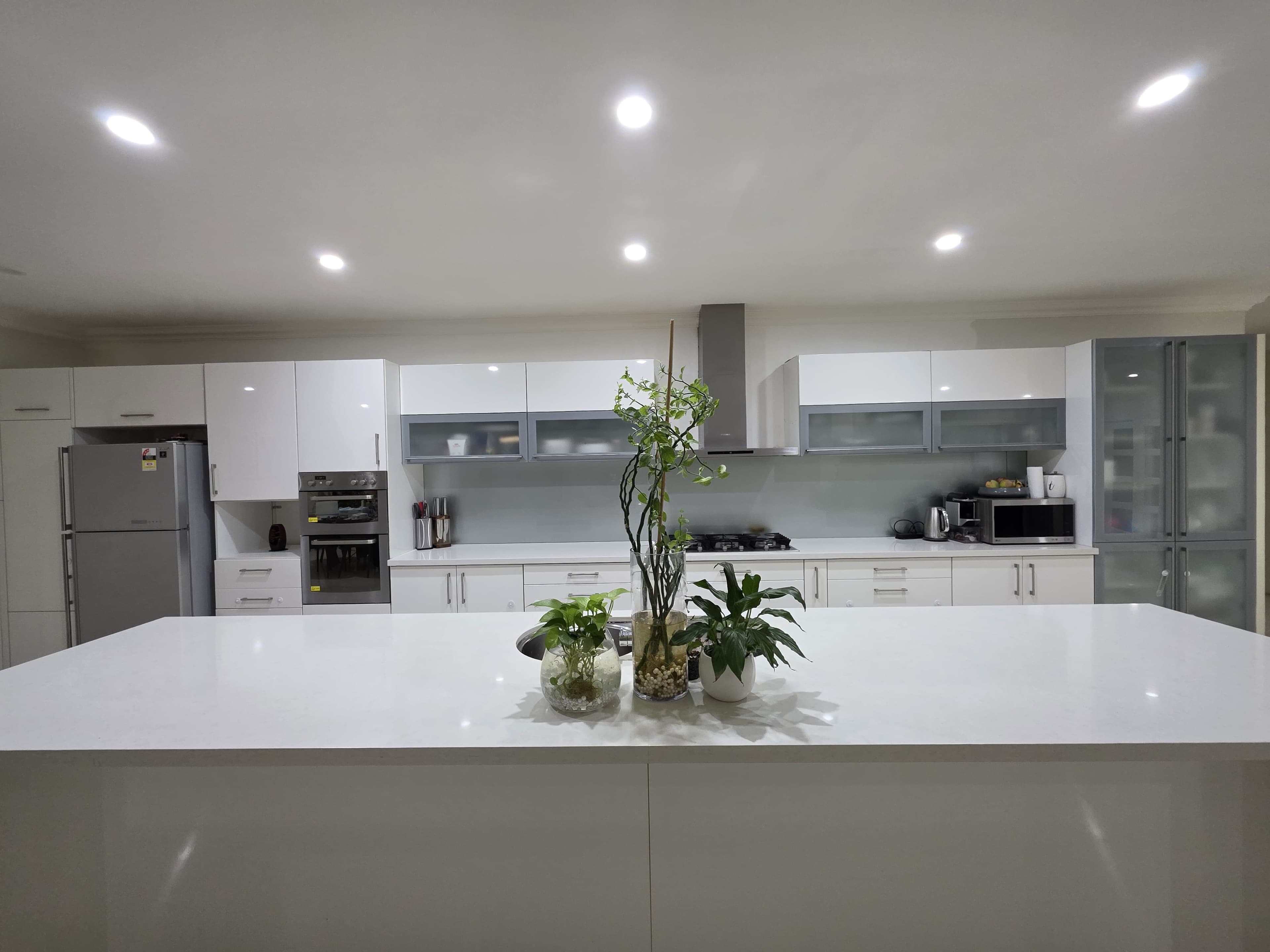 Detailed view of kitchen splashback and cabinetry